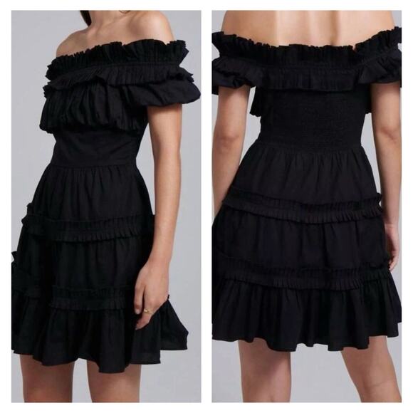 Love the Label Women Rosaline Mini Dress Size S Black Cotton Romantic Cottage - Picture 2 of 16